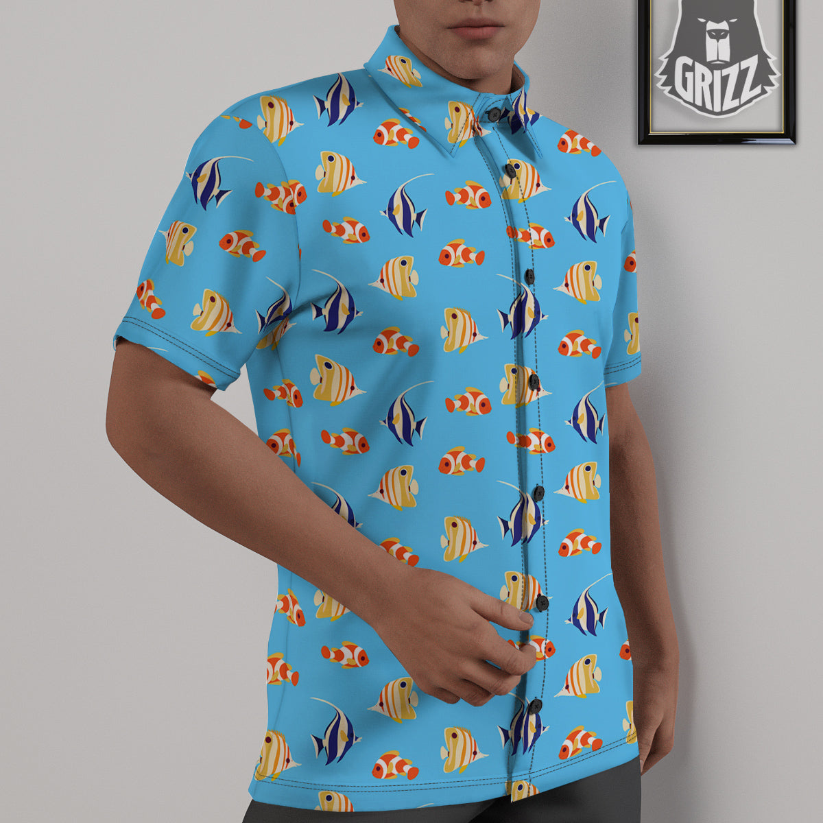 Fish Cute Print Pattern Untucked Shirts-grizzshop