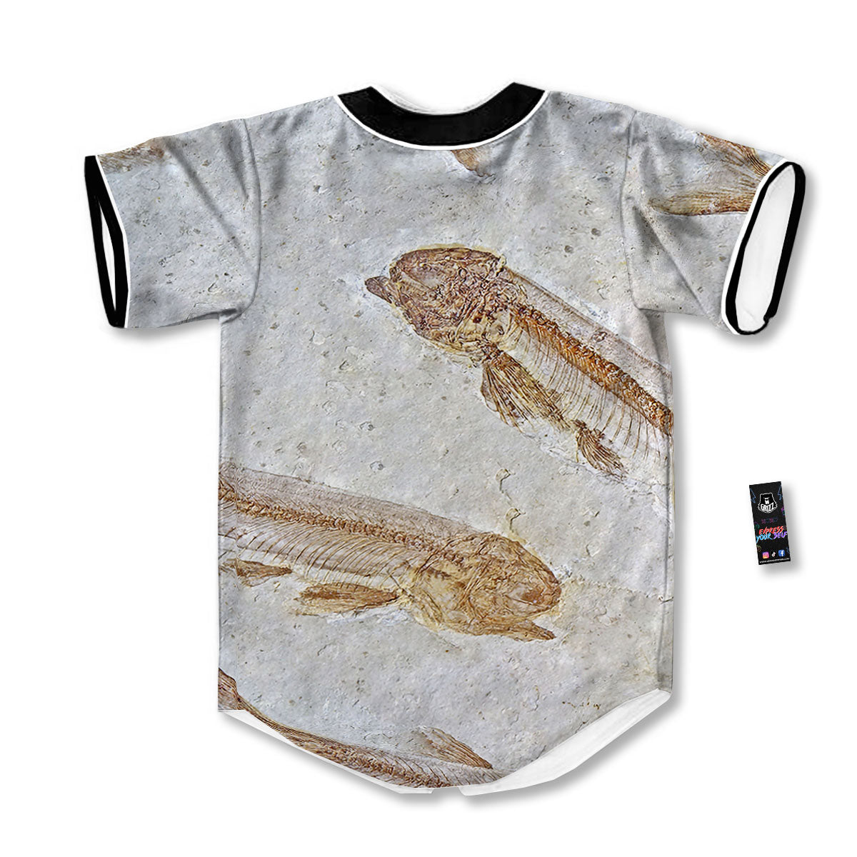 Fish Fossil Lycoptera Print Baseball Jersey-grizzshop