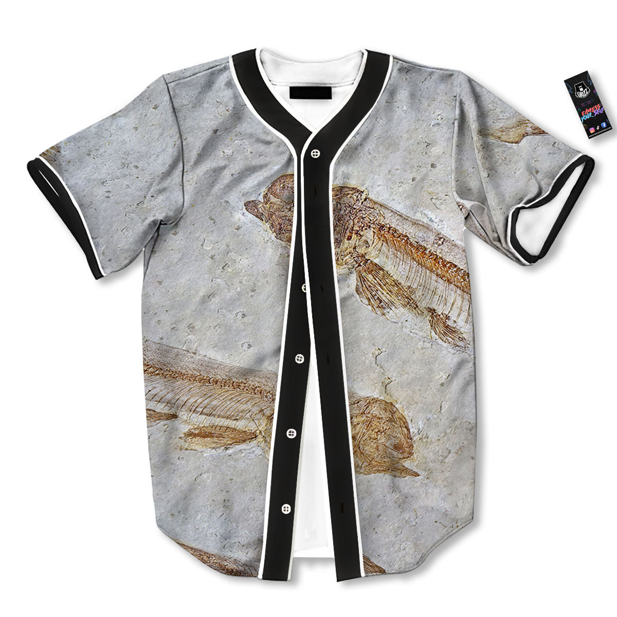 Fish Fossil Lycoptera Print Baseball Jersey-grizzshop