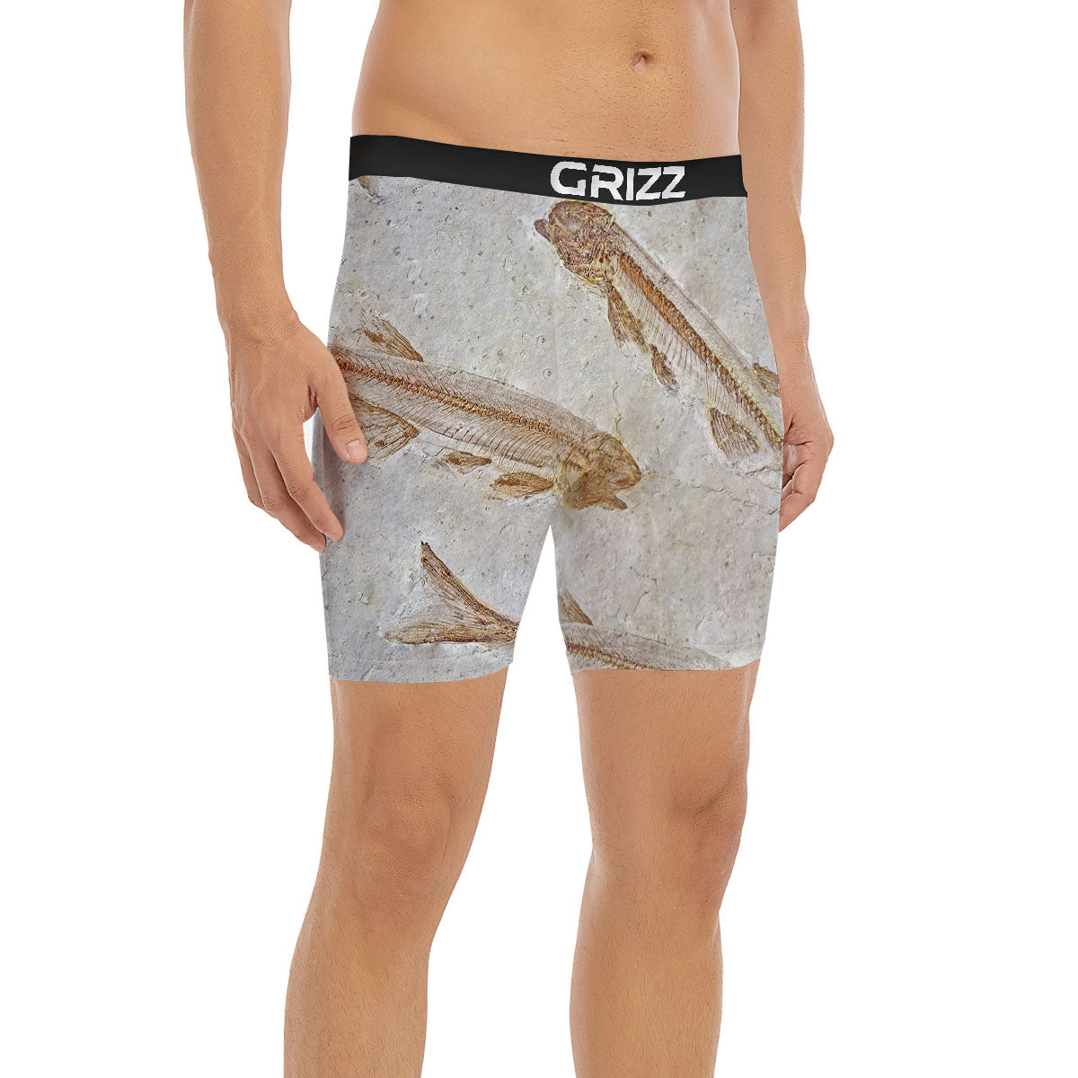 Fish Fossil Lycoptera Print Boxer Briefs-grizzshop