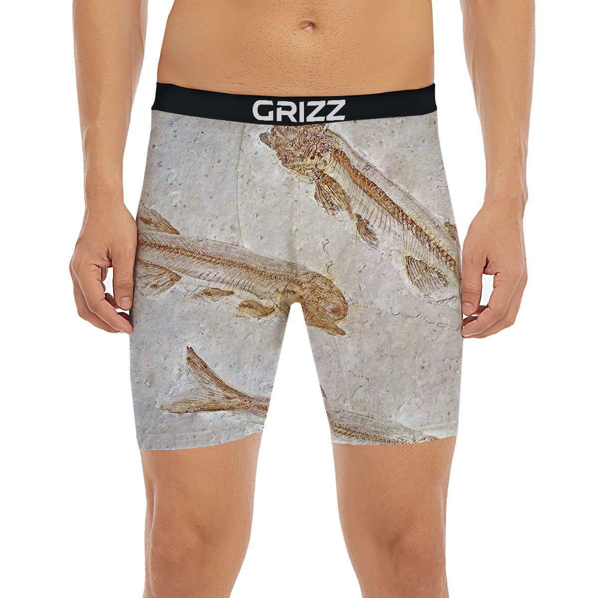 Fish Fossil Lycoptera Print Boxer Briefs-grizzshop