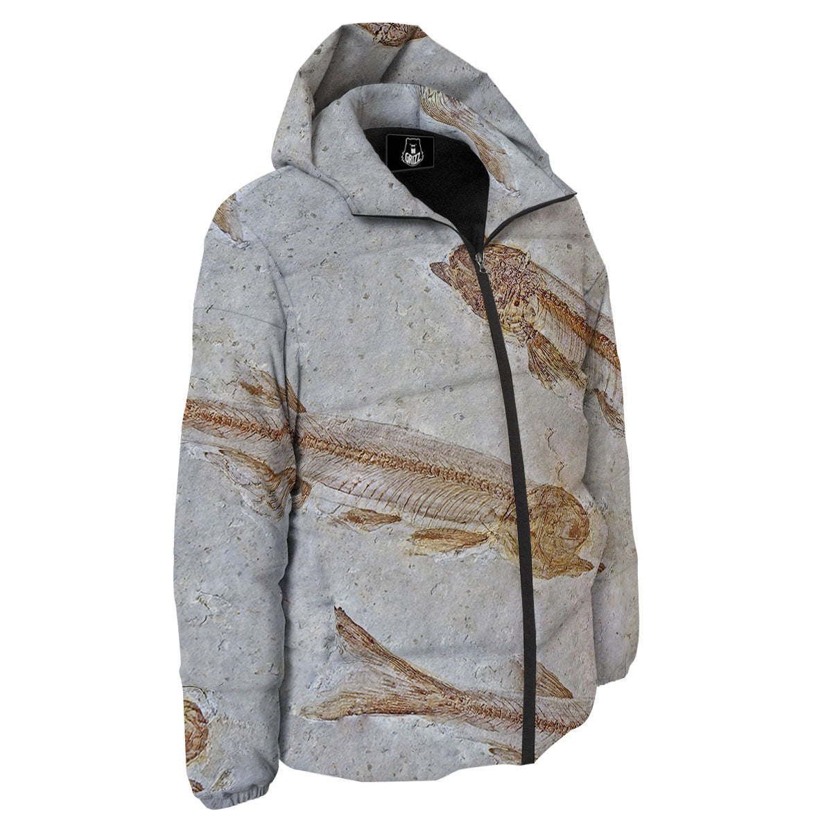 Fish Fossil Lycoptera Print Down Jacket-grizzshop