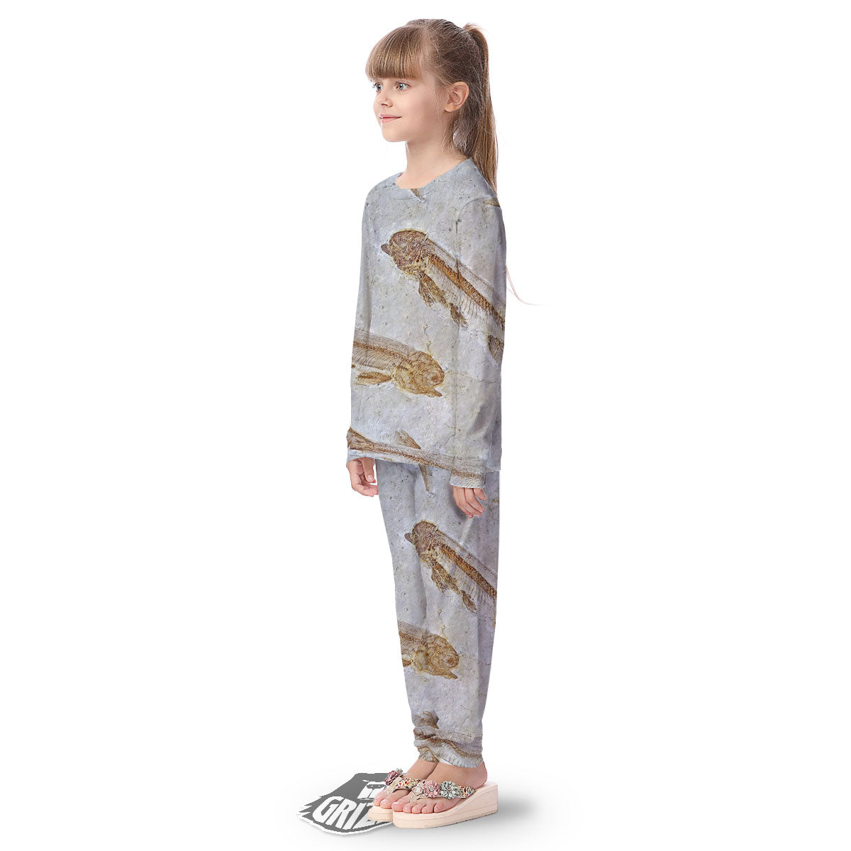 Fish Fossil Lycoptera Print Kid's Pajamas-grizzshop