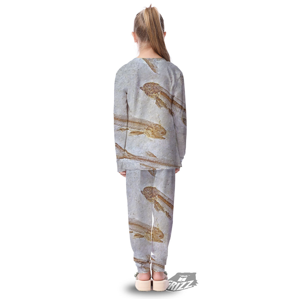 Fish Fossil Lycoptera Print Kid's Pajamas-grizzshop