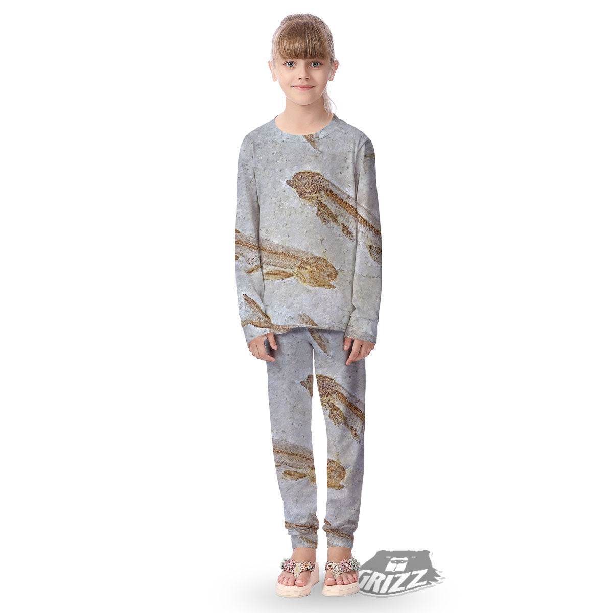 Fish Fossil Lycoptera Print Kid's Pajamas-grizzshop