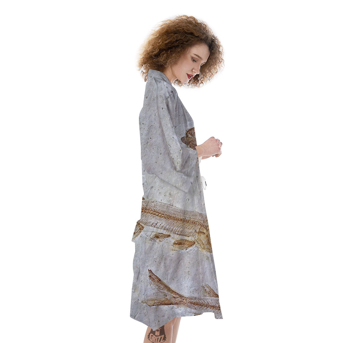 Fish Fossil Lycoptera Print Kimono-grizzshop