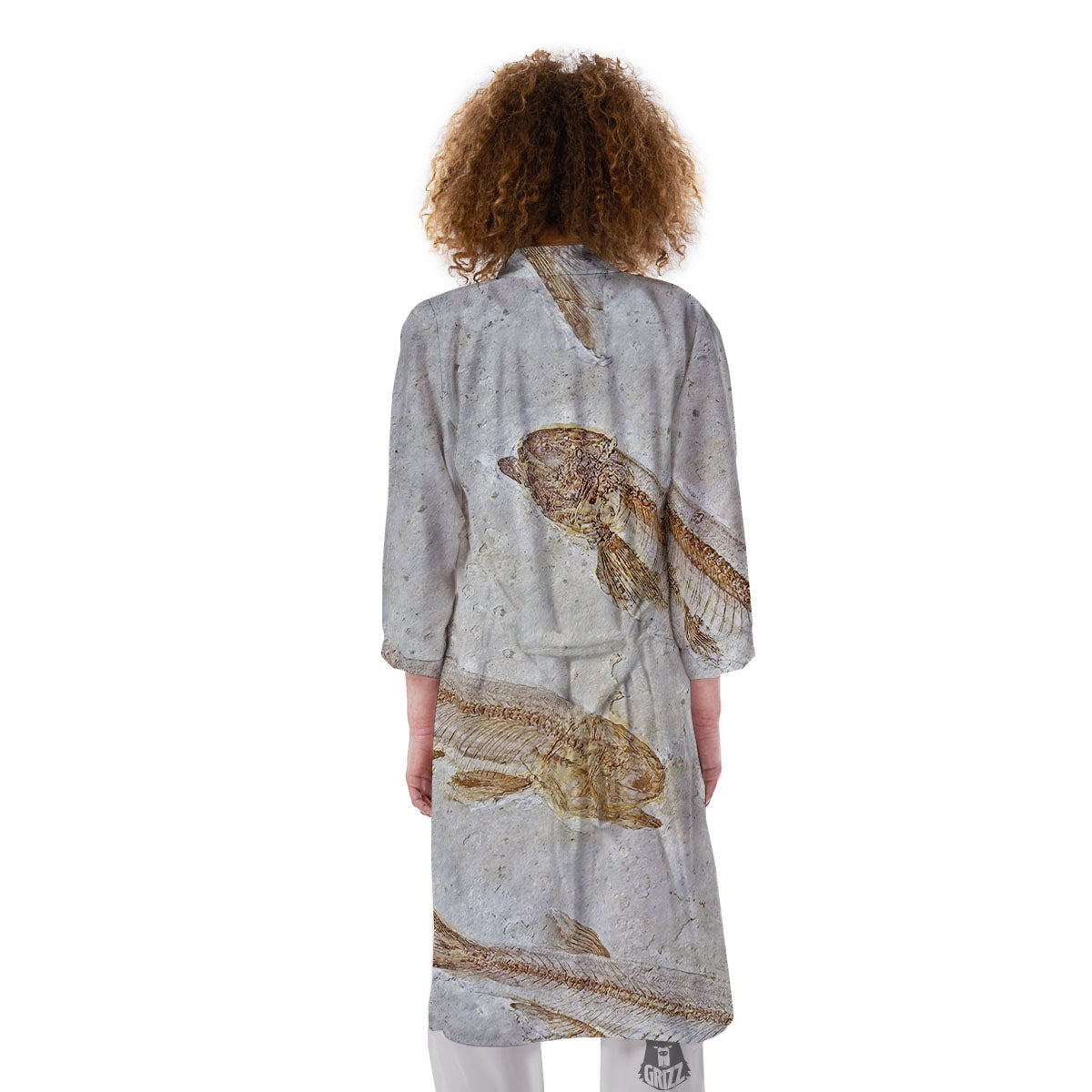 Fish Fossil Lycoptera Print Kimono-grizzshop
