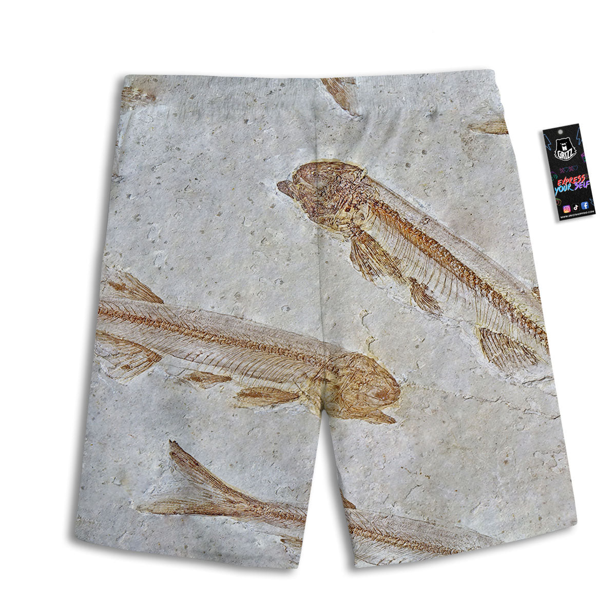 Fish Fossil Lycoptera Print Men's Athletic Shorts