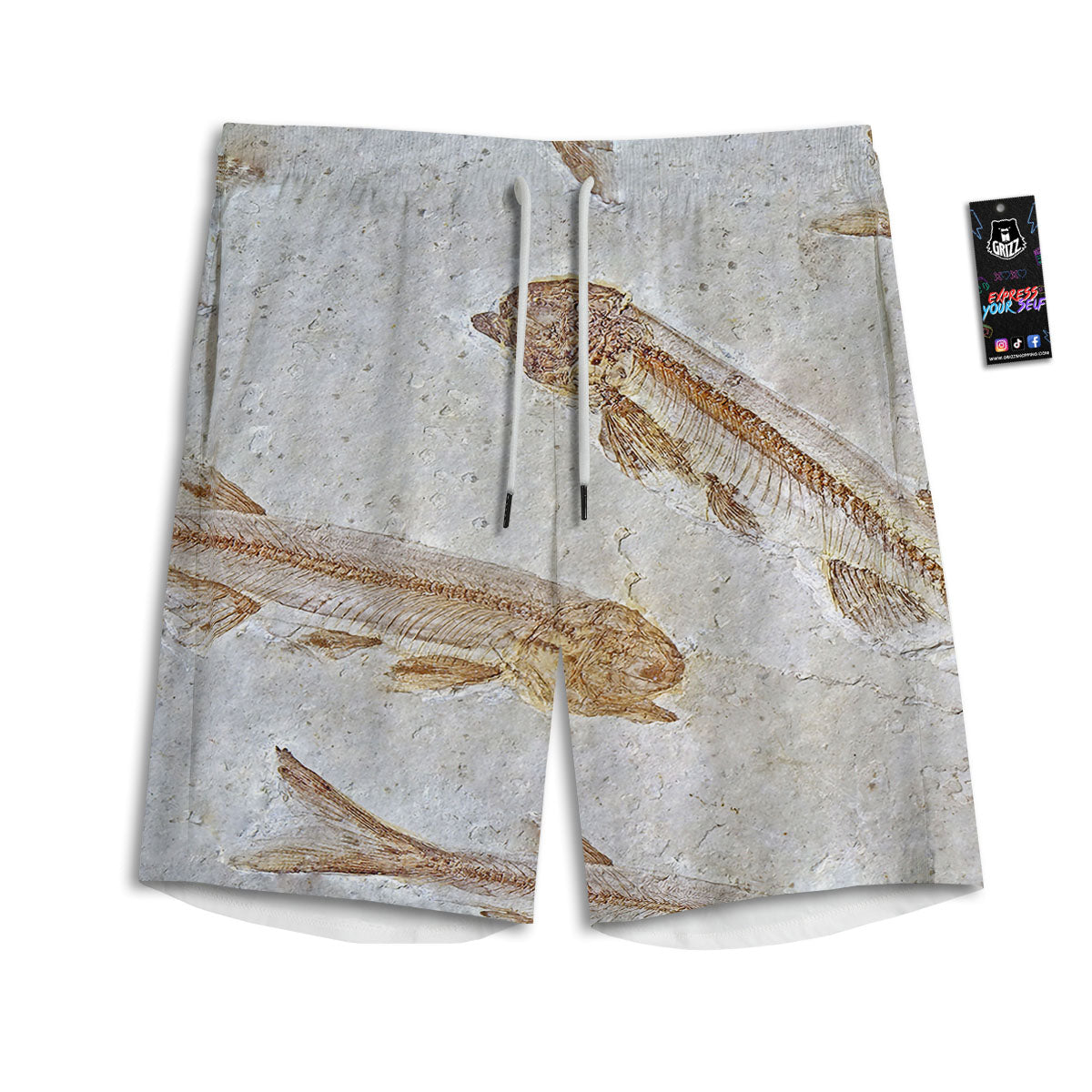 Fish Fossil Lycoptera Print Men's Athletic Shorts