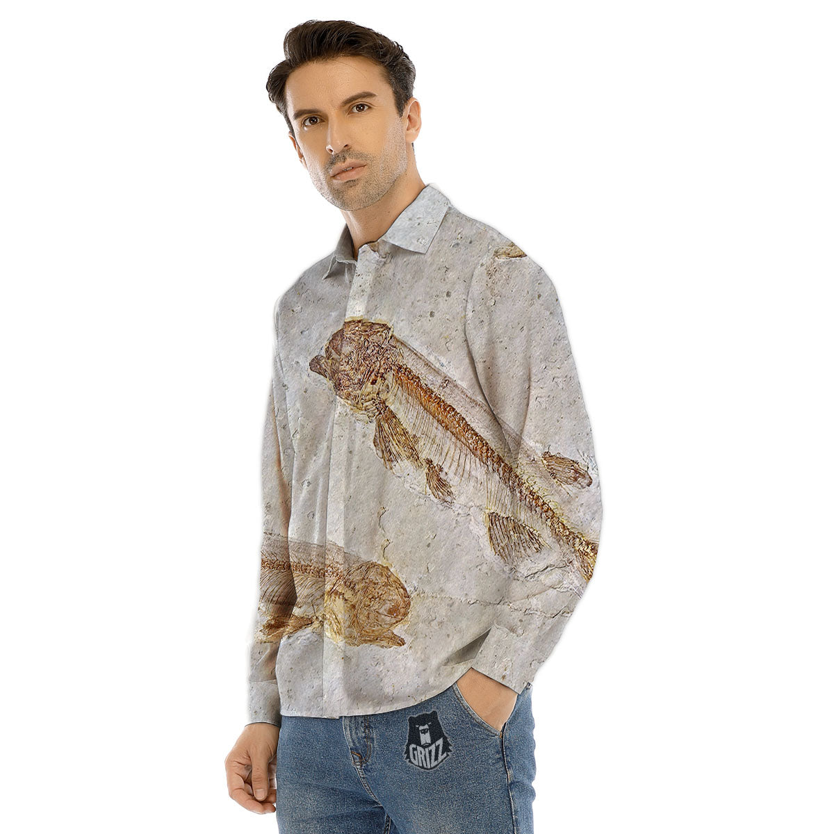 Fish Fossil Lycoptera Print Men's Dress Shirts-grizzshop