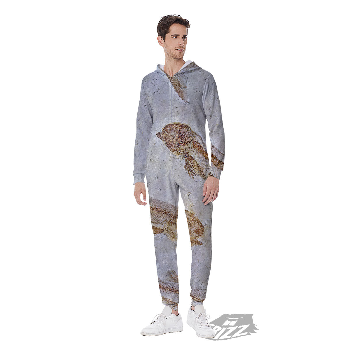 Fish Fossil Lycoptera Print Men's Jumpsuit-grizzshop