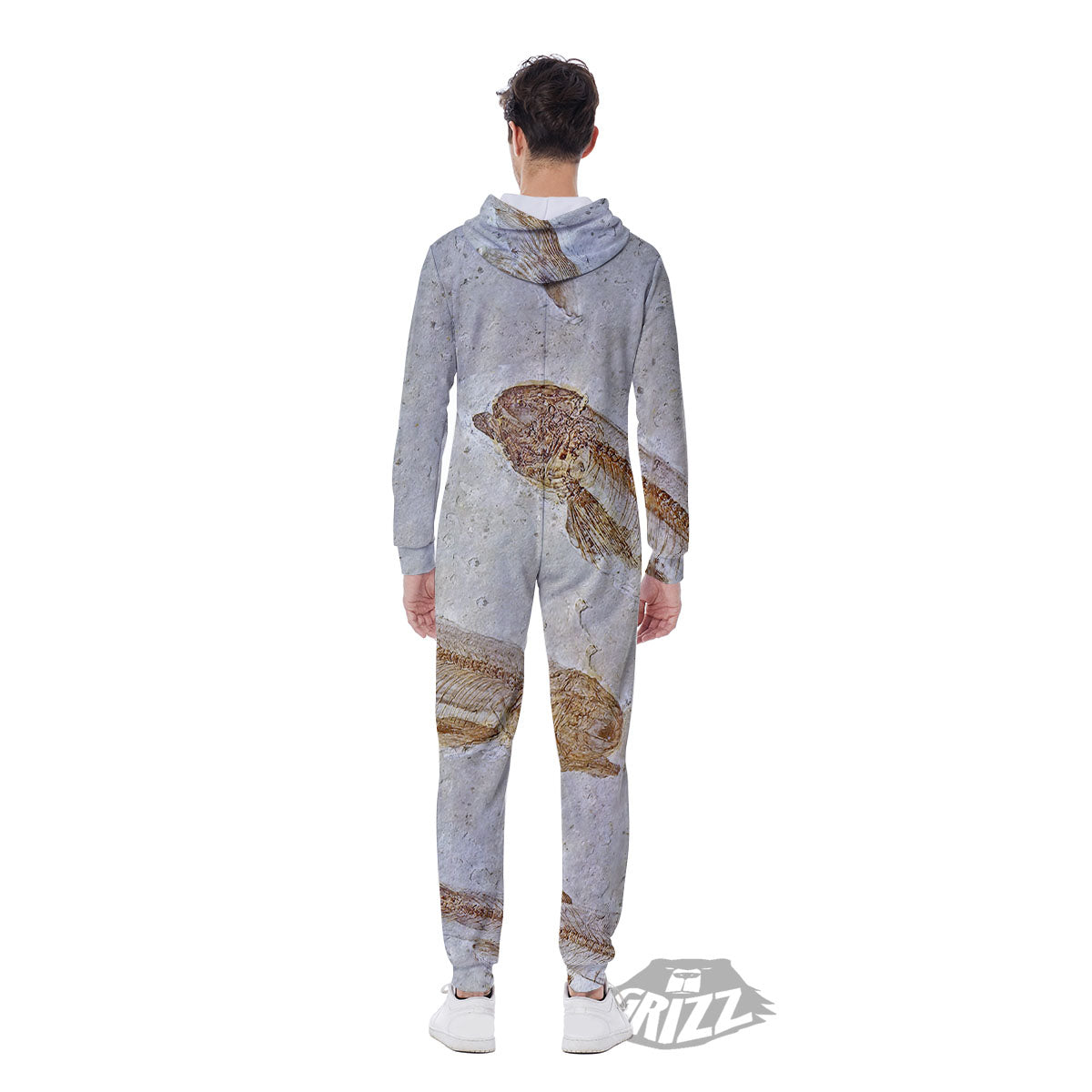 Fish Fossil Lycoptera Print Men's Jumpsuit-grizzshop
