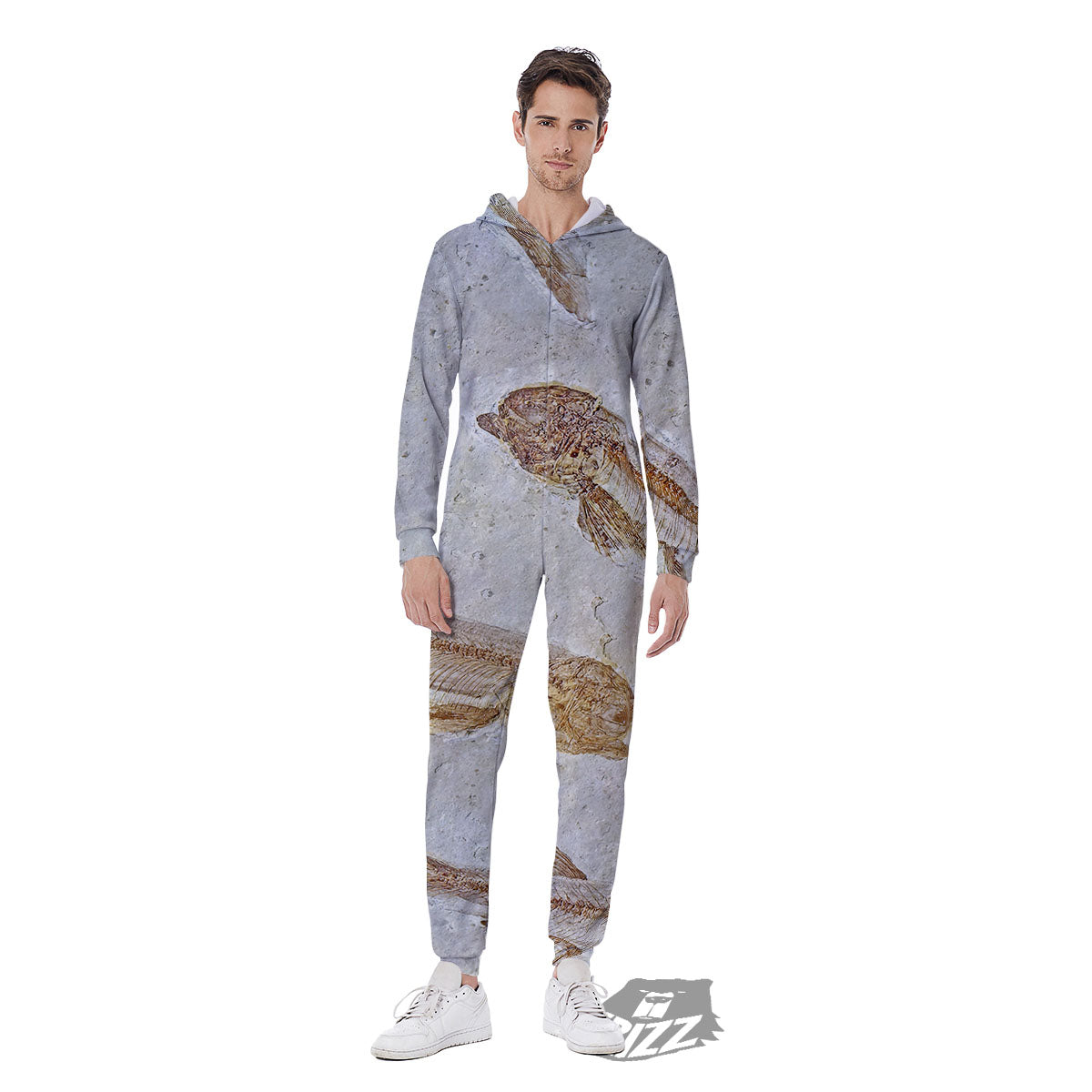 Fish Fossil Lycoptera Print Men's Jumpsuit-grizzshop