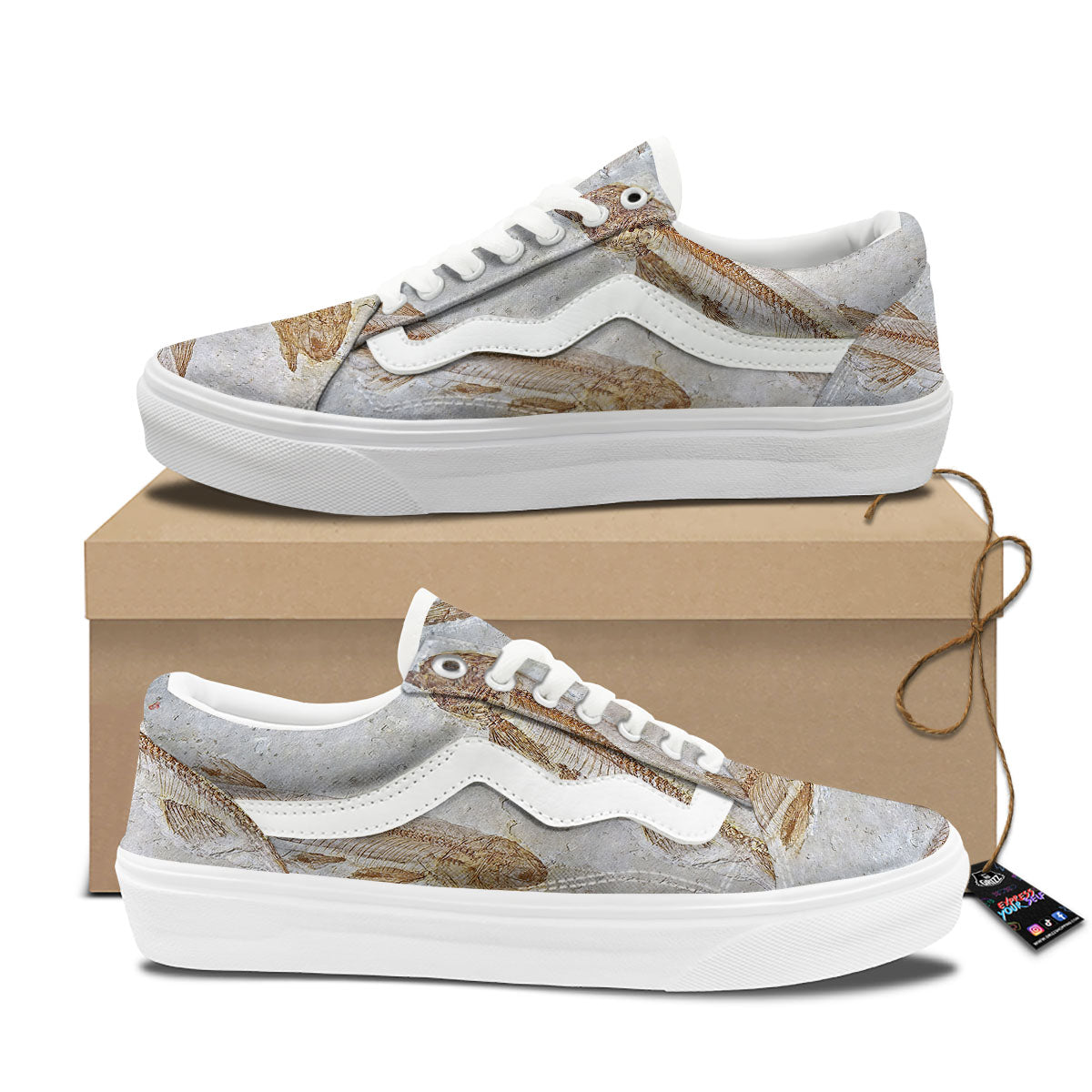 Fish Fossil Lycoptera Print Skate Shoes-grizzshop