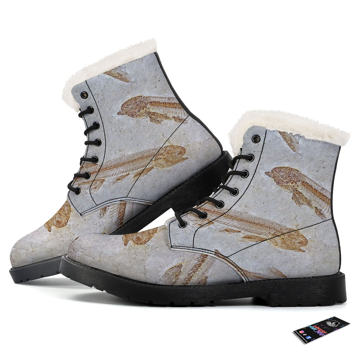 Fish Fossil Lycoptera Print Winter Boots-grizzshop