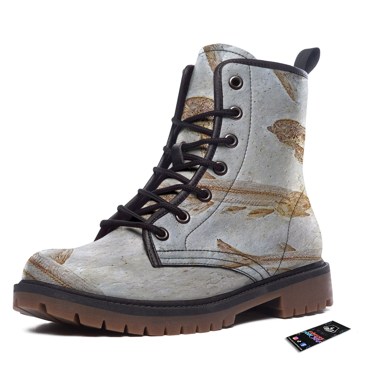 Fish Fossil Lycoptera Print Work Boots-grizzshop