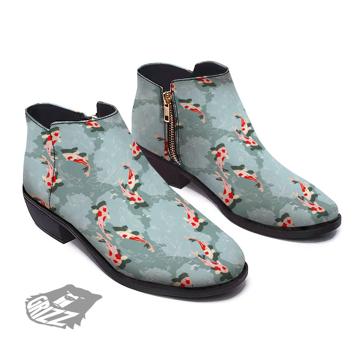 Fish Koi Print Pattern Ankle Boots-grizzshop