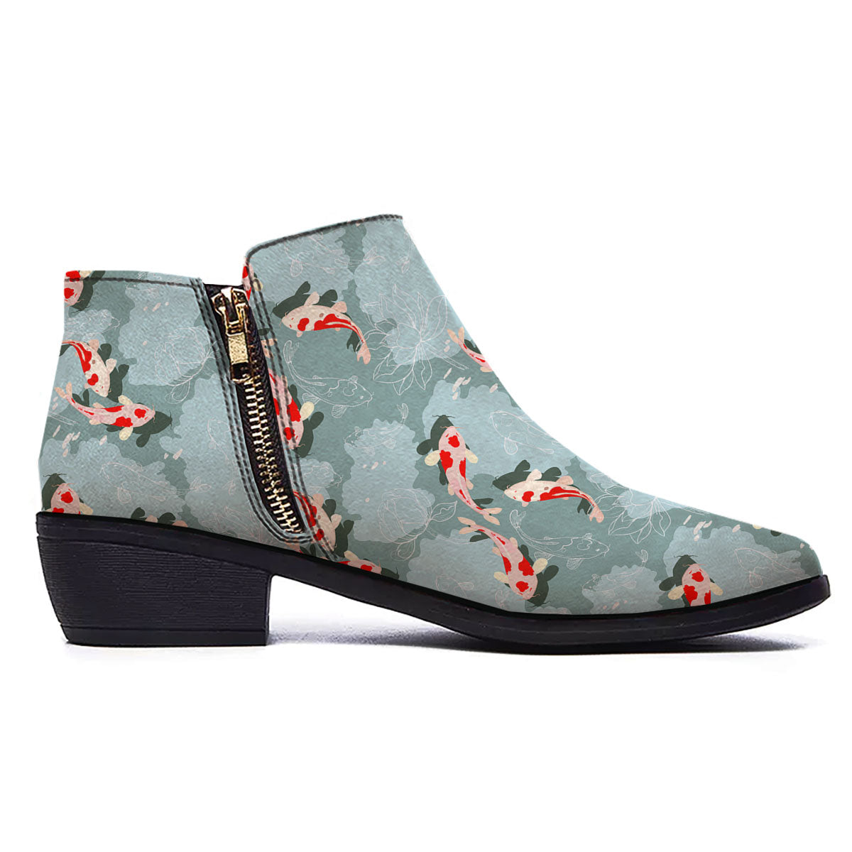 Fish Koi Print Pattern Ankle Boots-grizzshop