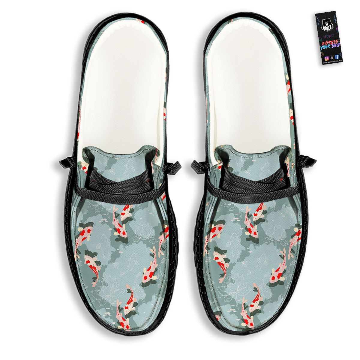 Fish Koi Print Pattern Black Loafers-grizzshop