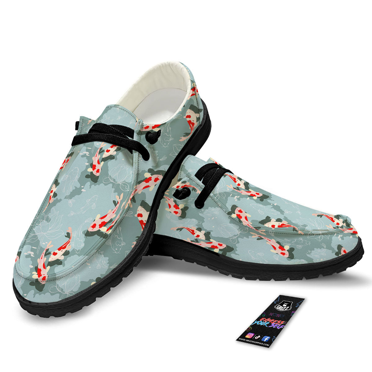 Fish Koi Print Pattern Black Loafers-grizzshop
