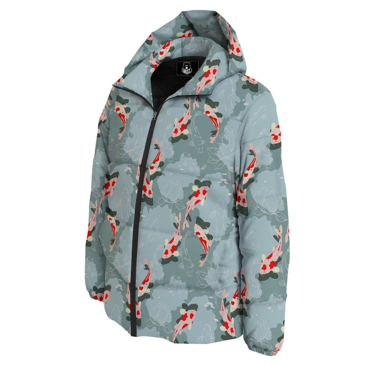 Fish Koi Print Pattern Down Jacket-grizzshop
