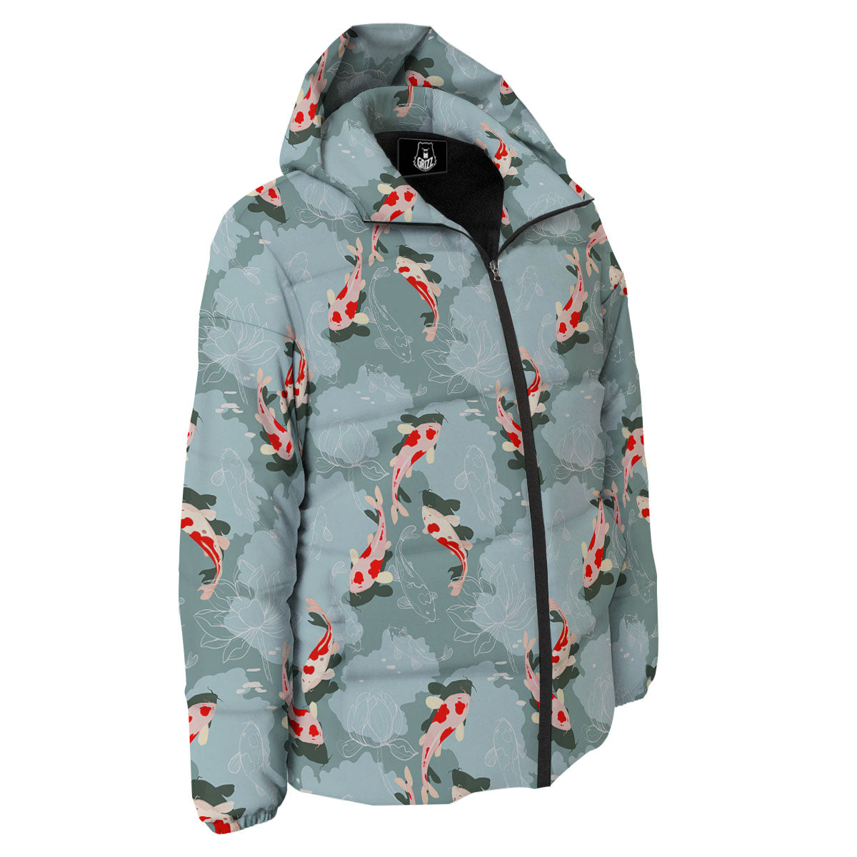 Fish Koi Print Pattern Down Jacket-grizzshop