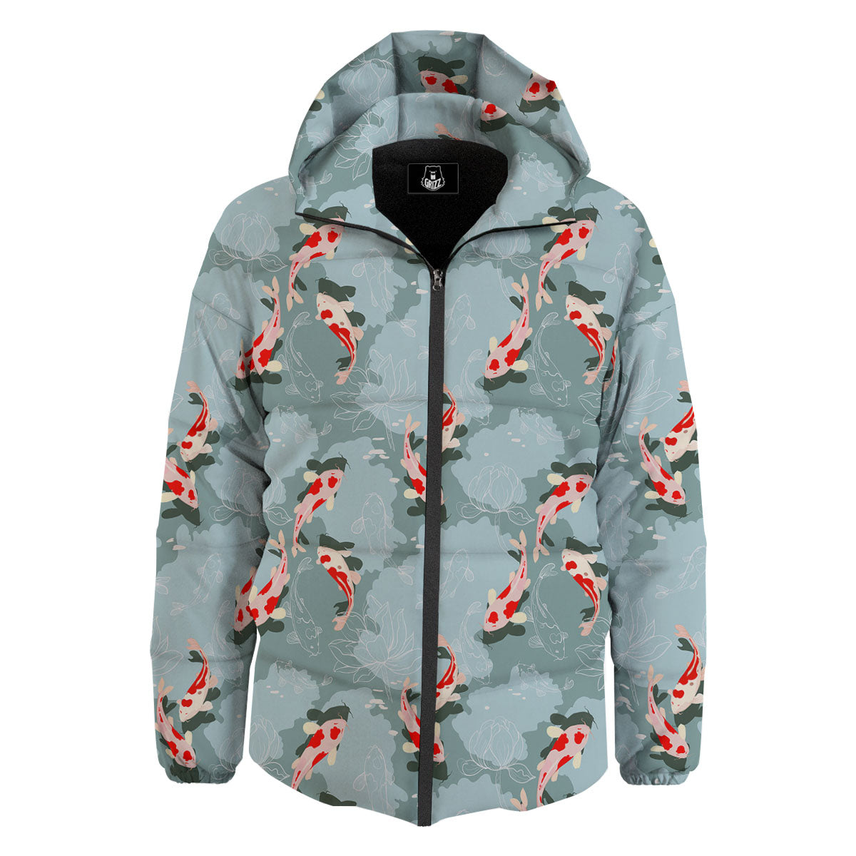 Fish Koi Print Pattern Down Jacket-grizzshop