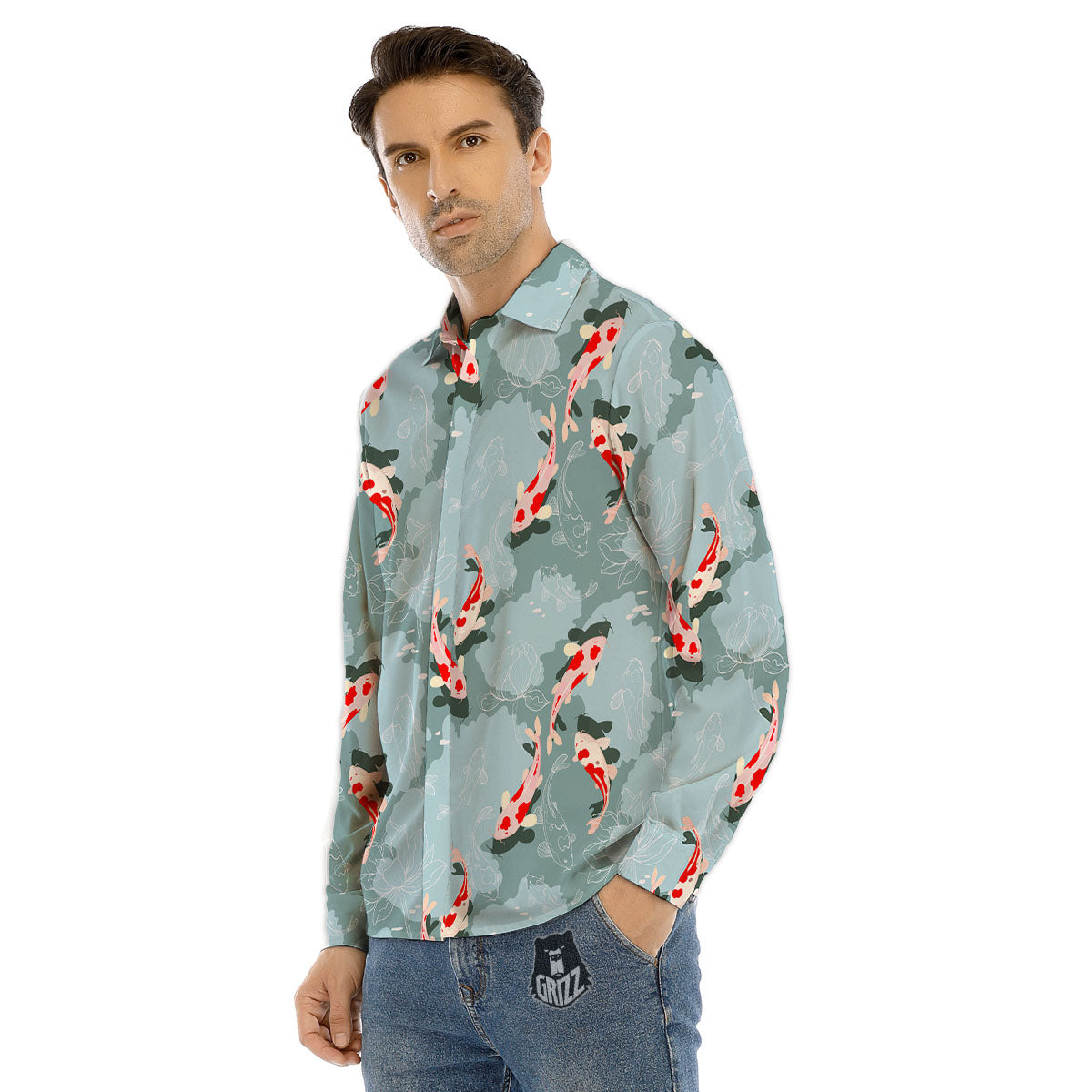 Fish Koi Print Pattern Men's Dress Shirts-grizzshop