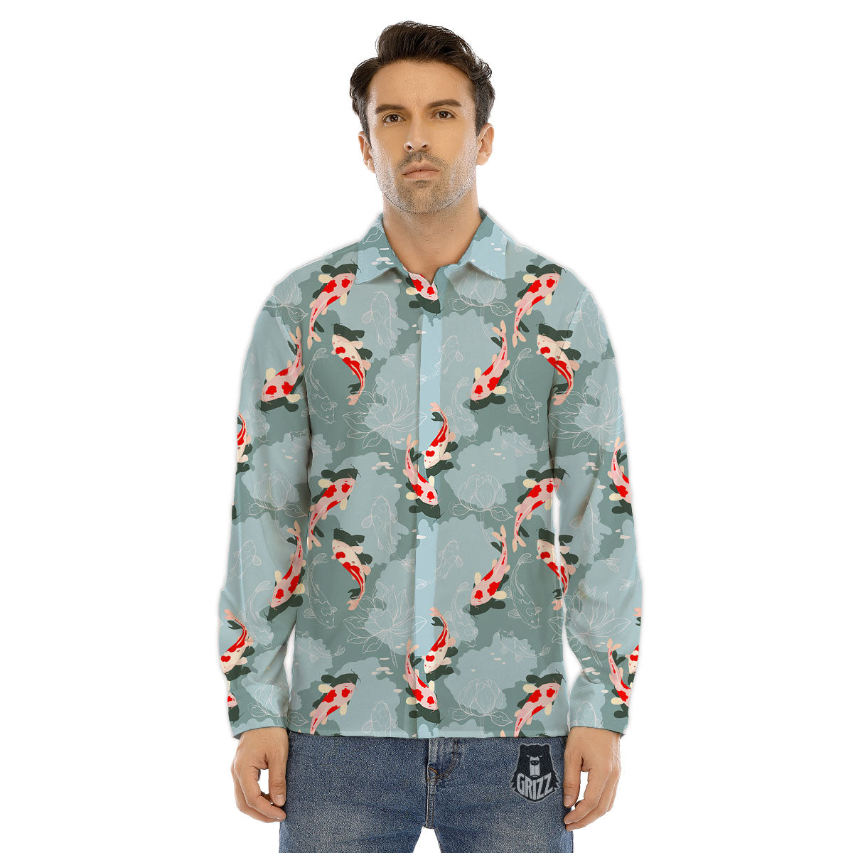 Fish Koi Print Pattern Men's Dress Shirts-grizzshop