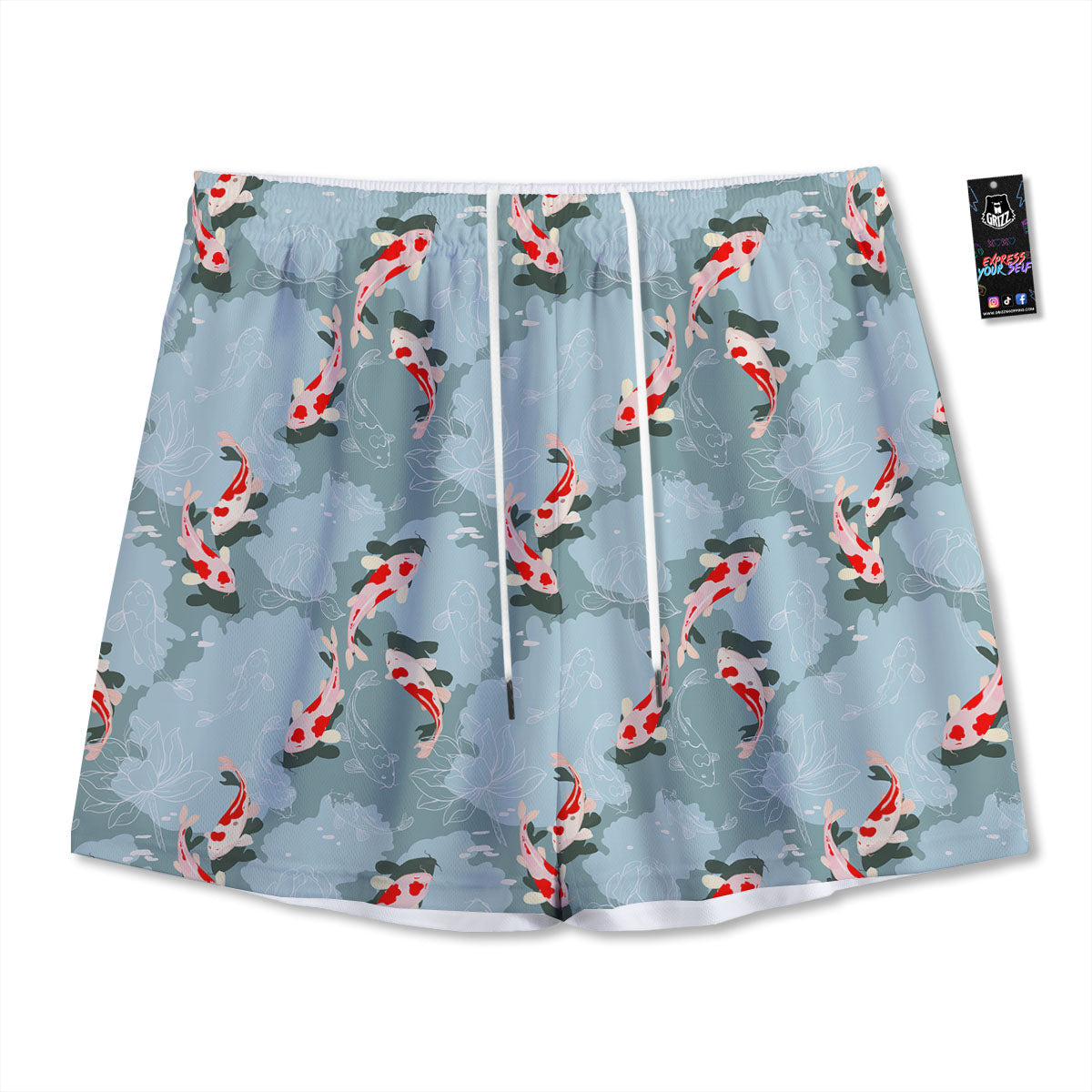 Fish Koi Print Pattern Mesh Shorts