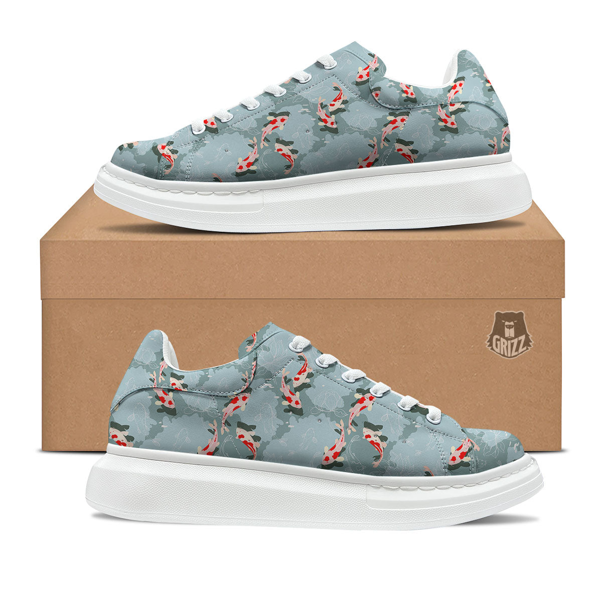 Fish Koi Print Pattern Platform Shoes-grizzshop