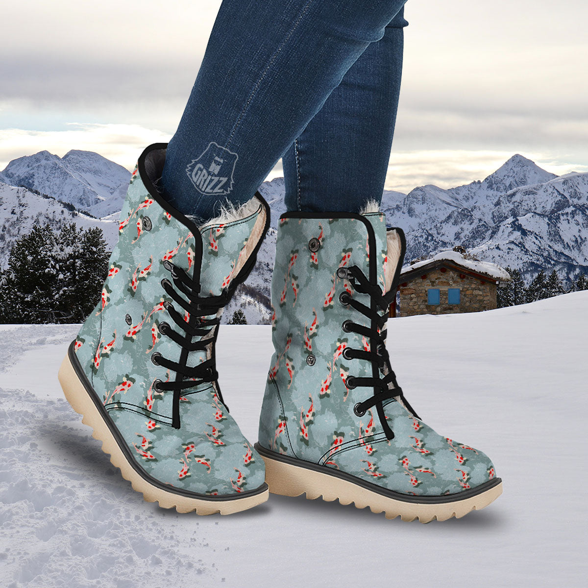 Fish Koi Print Pattern Snow Boots-grizzshop