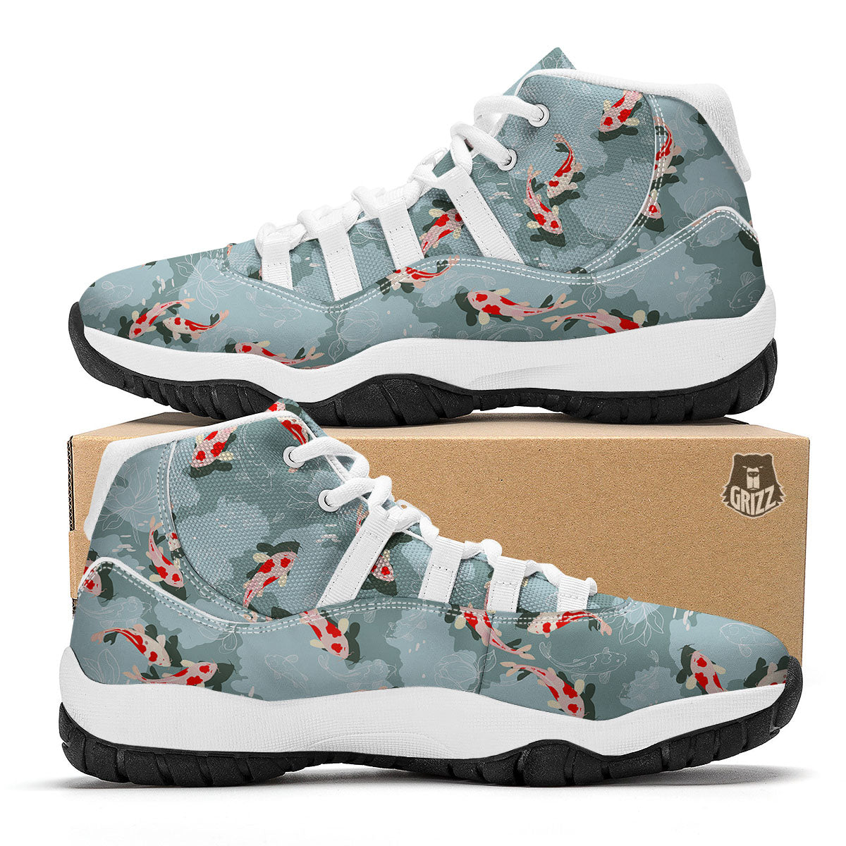 Fish Koi Print Pattern White Bball Shoes-grizzshop