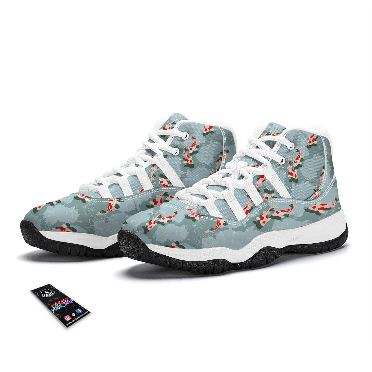 Fish Koi Print Pattern White Bball Shoes-grizzshop