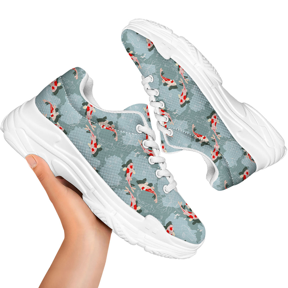 Fish Koi Print Pattern White Chunky Shoes-grizzshop