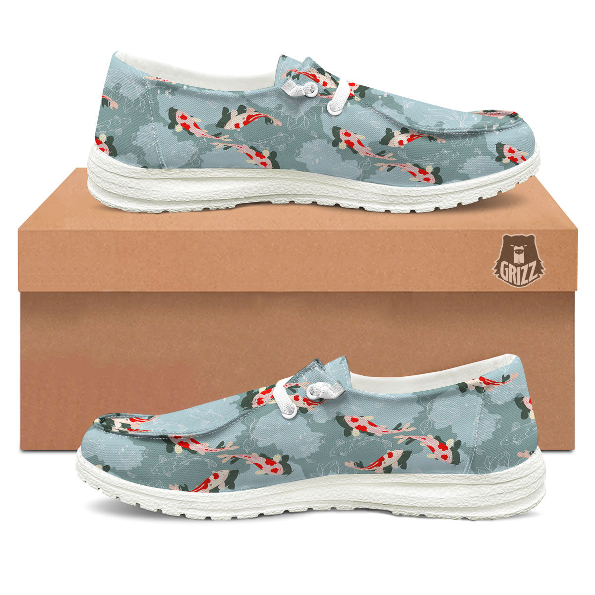 Fish Koi Print Pattern White Loafers-grizzshop