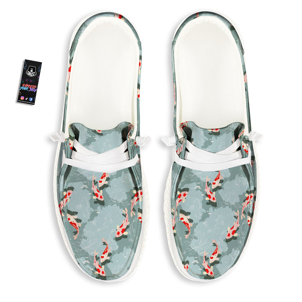 Fish Koi Print Pattern White Loafers-grizzshop