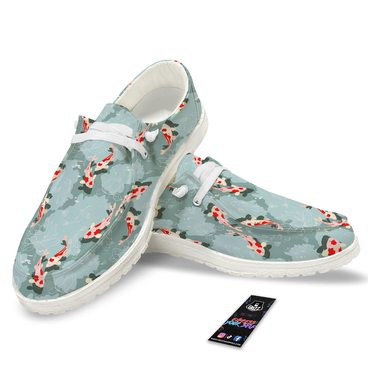 Fish Koi Print Pattern White Loafers-grizzshop