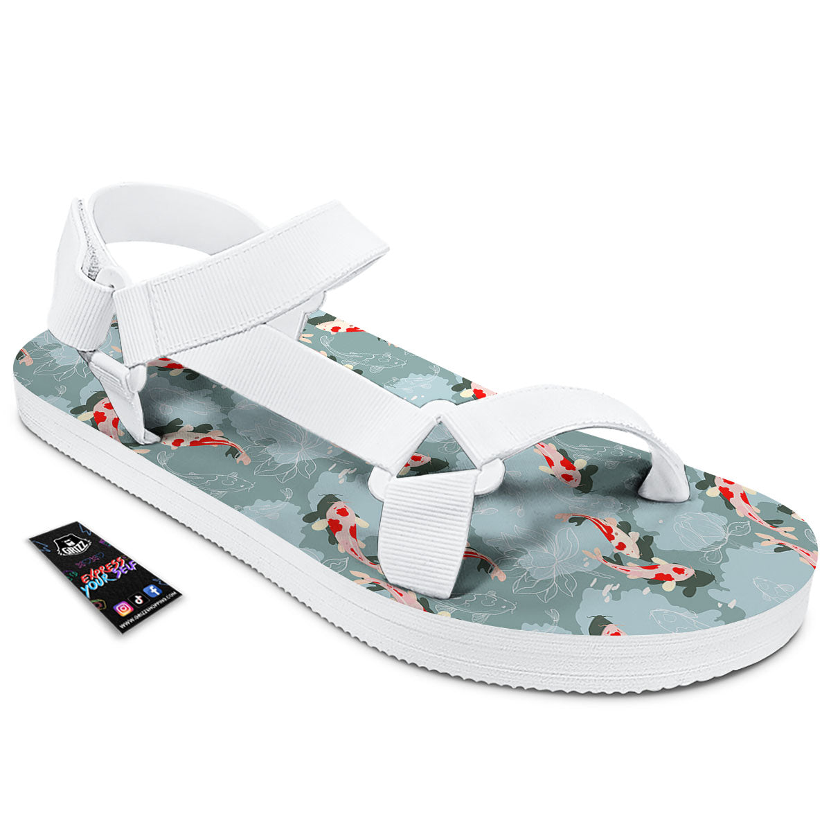 Fish Koi Print Pattern White Open Toe Sandals-grizzshop