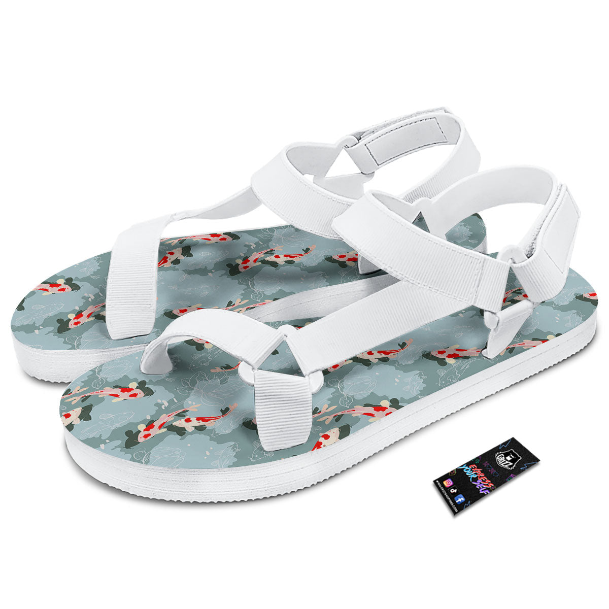 Fish Koi Print Pattern White Open Toe Sandals-grizzshop