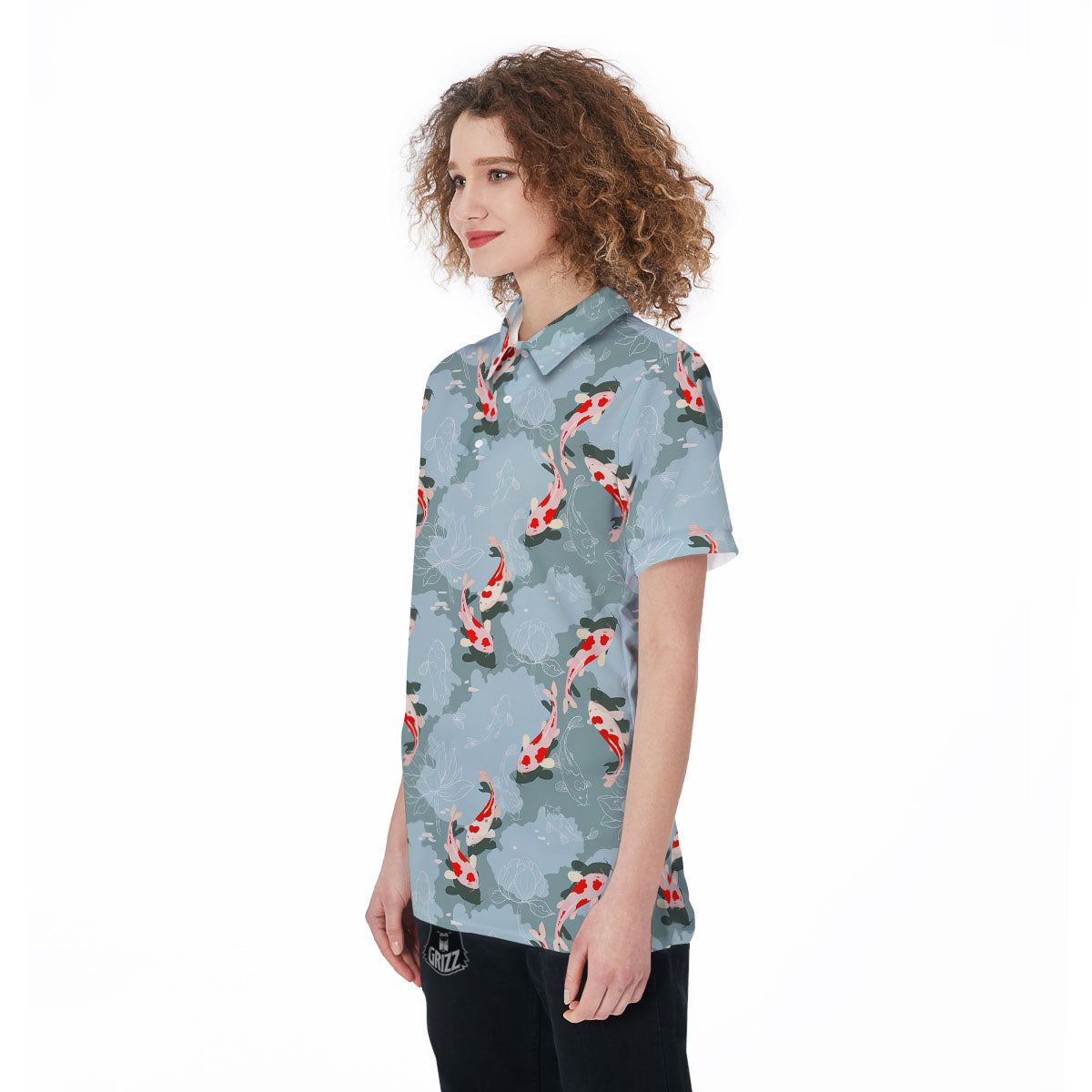 Fish Koi Print Pattern Women's Golf Shirts-grizzshop