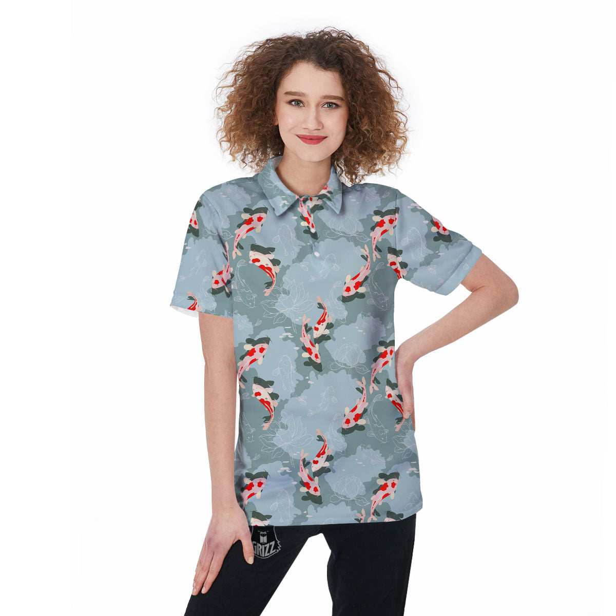Fish Koi Print Pattern Women's Golf Shirts-grizzshop