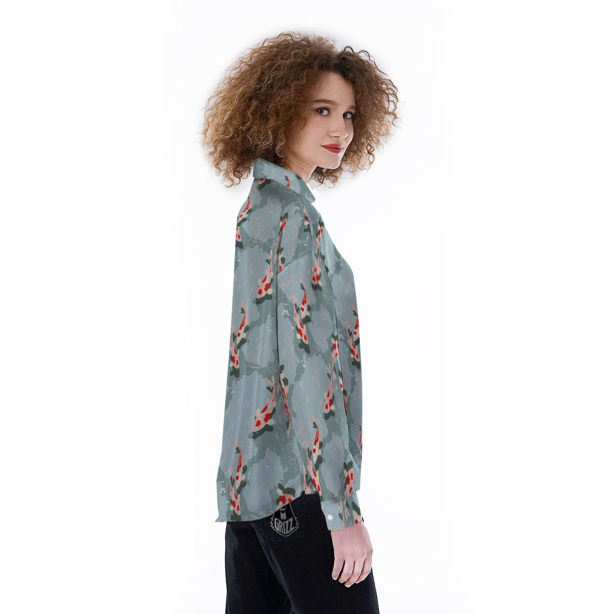 Fish Koi Print Pattern Women's Long Sleeve Shirts-grizzshop