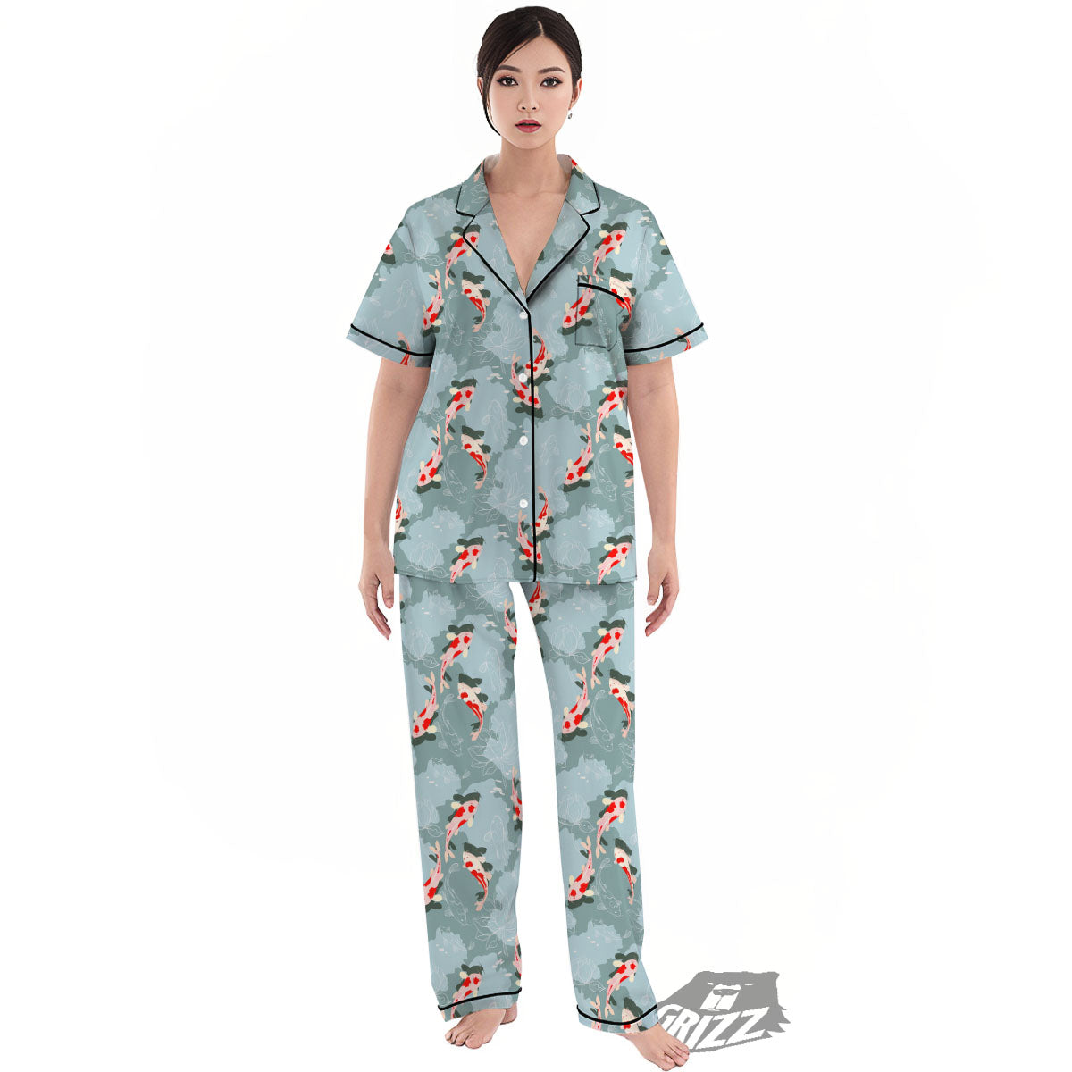 Fish Koi Print Pattern Women's Pajamas Set-grizzshop
