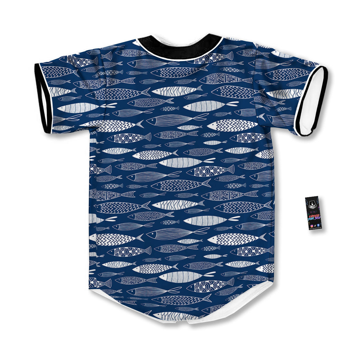 Fish Ornamental Print Pattern Baseball Jersey-grizzshop