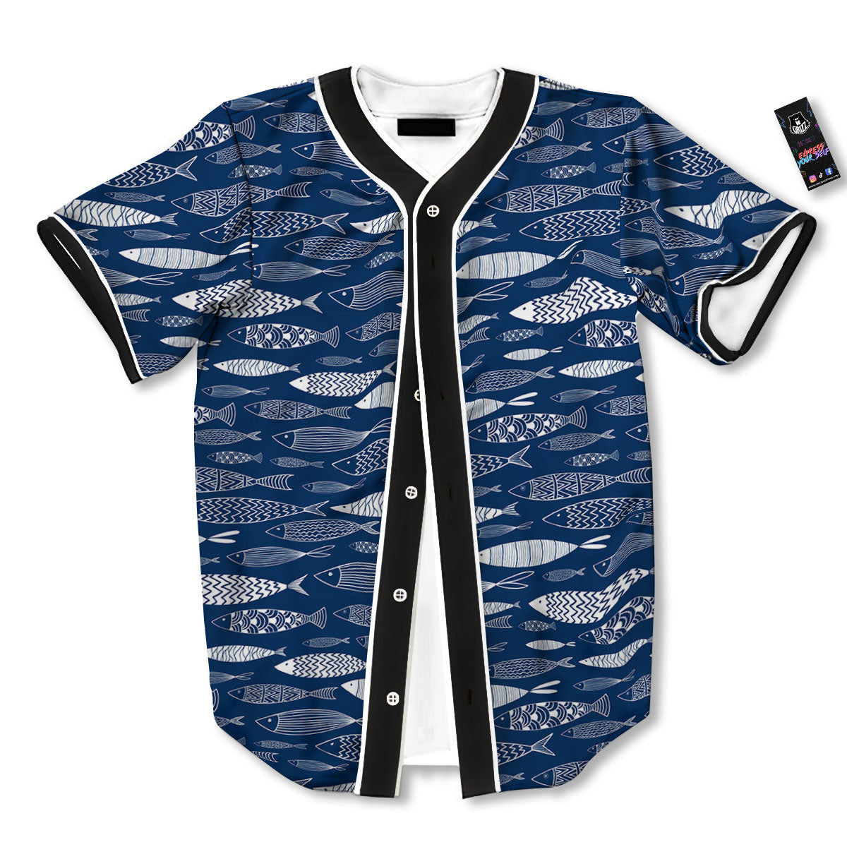 Fish Ornamental Print Pattern Baseball Jersey-grizzshop