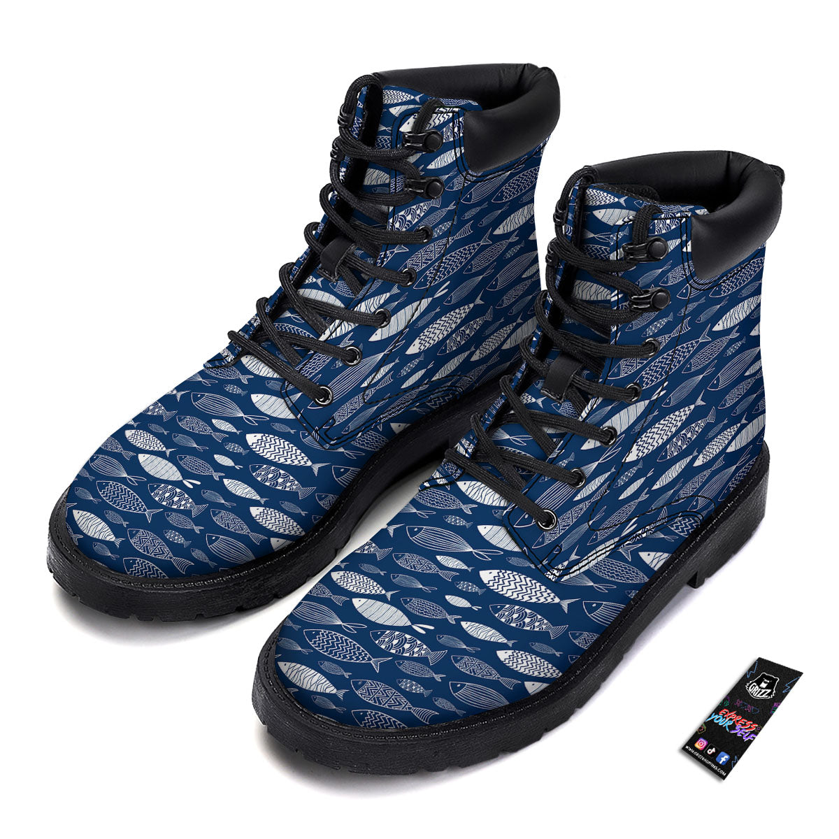 Fish Ornamental Print Pattern Boots-grizzshop
