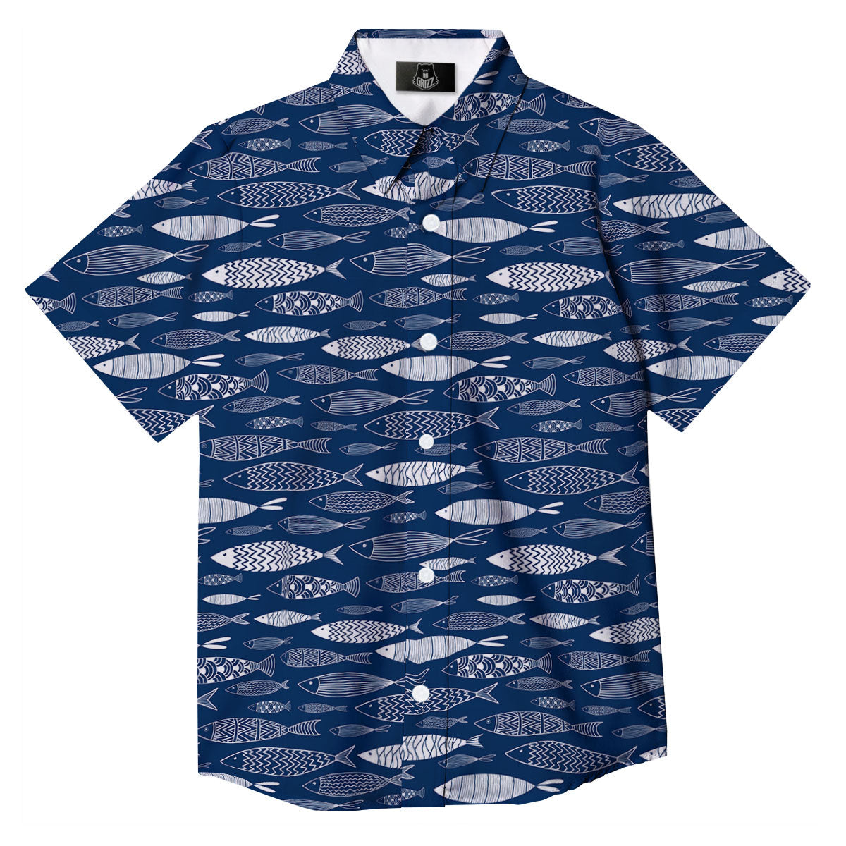 Fish Ornamental Print Pattern Button Up Shirt-grizzshop