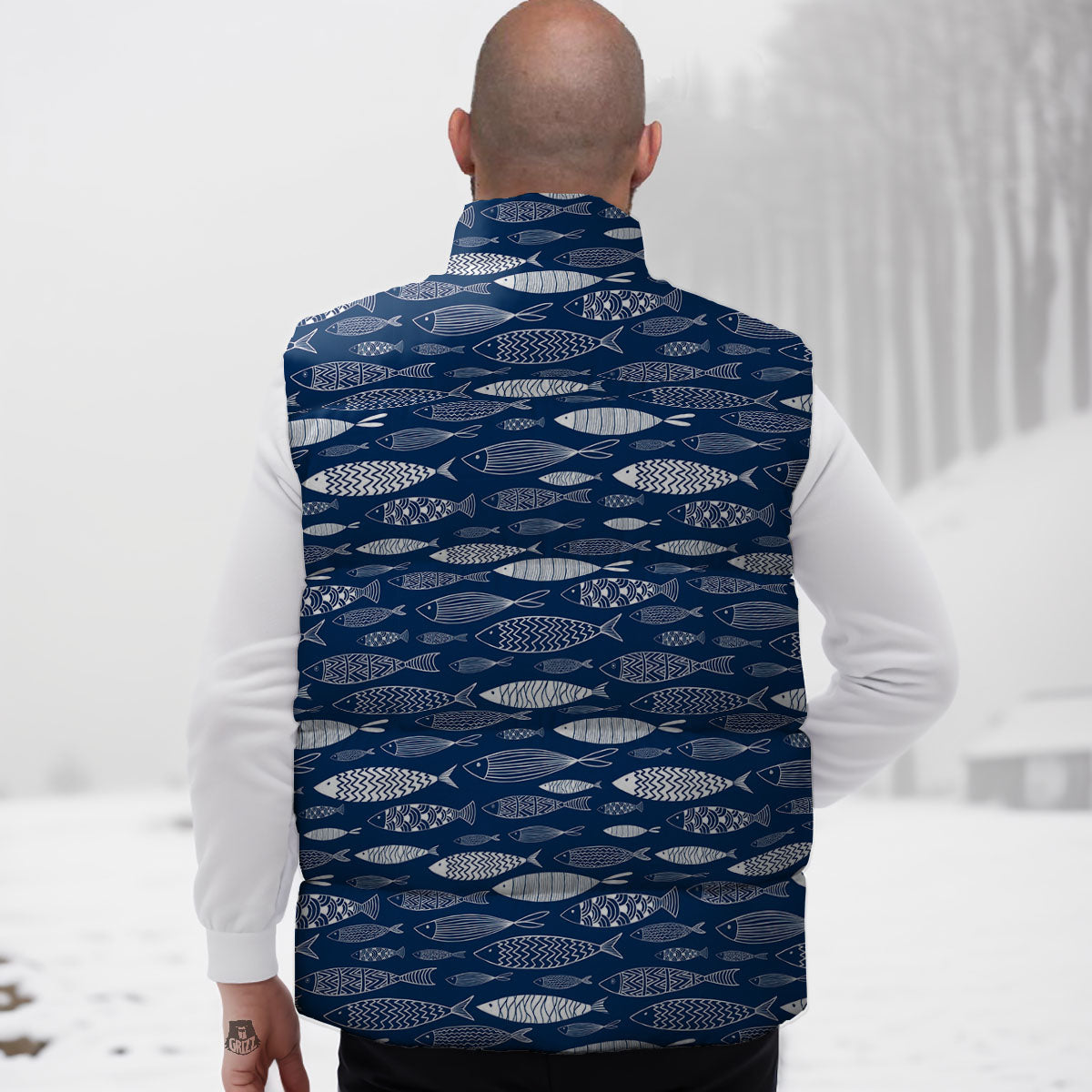 Fish Ornamental Print Pattern Down Vest