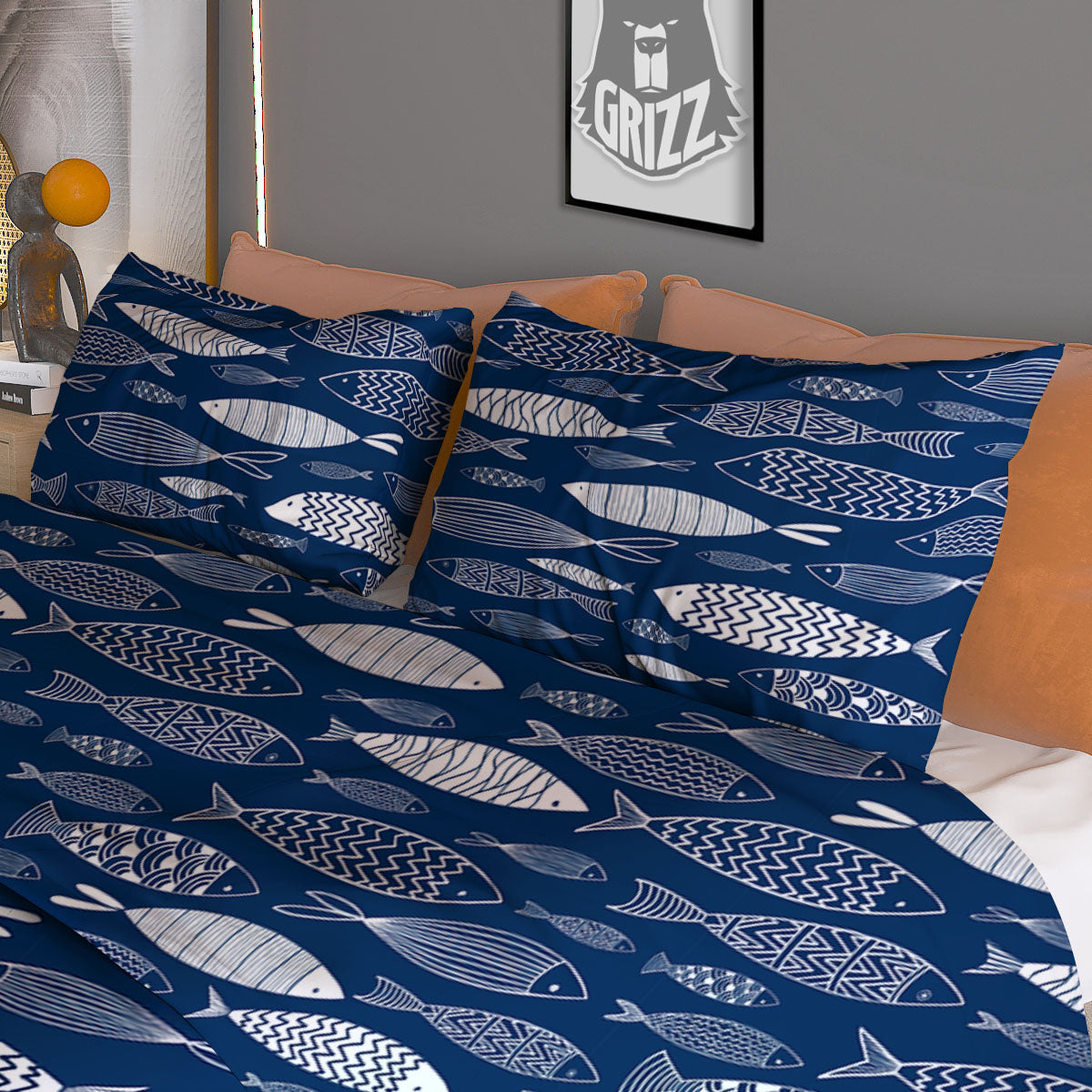 Fish Ornamental Print Pattern Duvet Cover Bedding Set